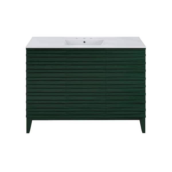 Cascade 48" Freestanding Bath Vanity in Green Oak with 3-Hole Widespread Ceramic Sink Top