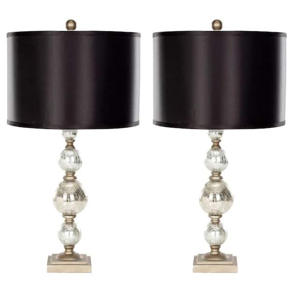 SAFAVIEH Nettie 28 in. Silver Mercury Glass Table Lamp with Black Shade (Set of 2)