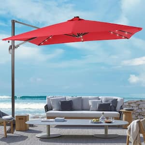 Rust Red Premium 9x9FT LED Cantilever Patio Umbrella - Outdoor Comfort with 360° Rotation and Canopy Angle Adjustment