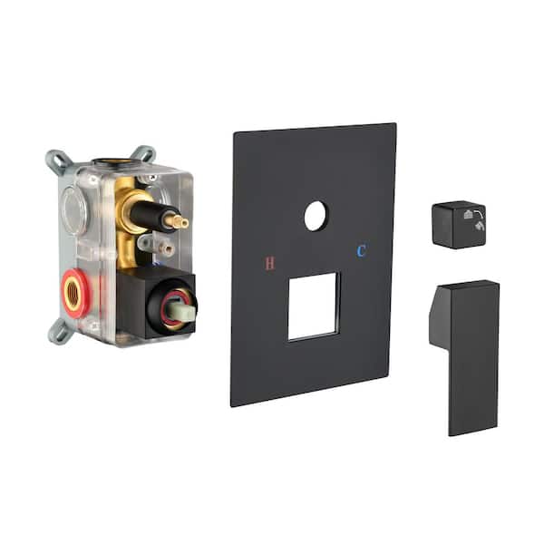 WELLFOR 1-Handle Wall Mount Rough-In Valve Shower Trim Kit in Matte Black with 2-Way Outlet Shower Diverter (Valve Included)