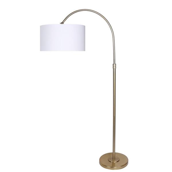 Grandview Gallery 63 5 In Gold Plated Arc Floor Lamp With Round Tiered Base And Off White Linen Hanging Drum Shade Sf90253b The Home Depot Gold Plated Arc Floor Lamp, Arched Floor Lamp Base Gold