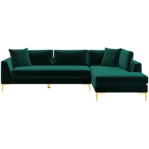 Mila 112 in. W Square Arm 2-Piece Velvet L Shaped Modern Living Room Corner Sectional Coach in Green