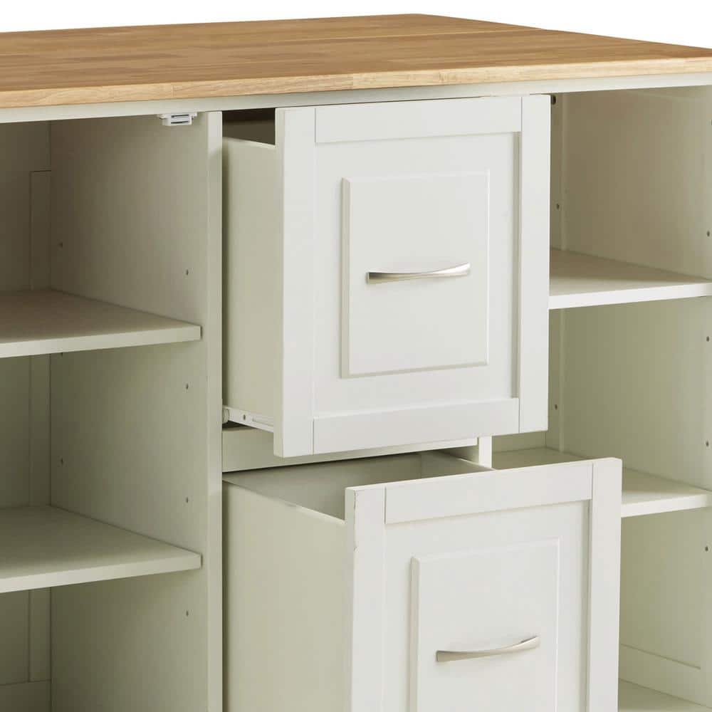 White Wood Drop Leaf Kitchen Cart with Storage and Spice Rack