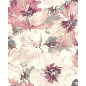 Cecita Berry, Ivory, and Metallic Grey Watercolor Floral Paper Strippable Roll (Covers 56.05 sq. ft.)