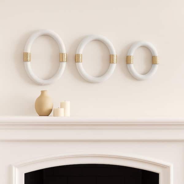 2 in. x 10 in. 2 in. x 12 in. and 2 in. x 14 in. White Metal Ring Wall Decor (Set of 3)