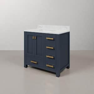 Madison 36 in. W x 21.5 in. D x 34 in. H Single Sink Bath Vanity in Monarch Blue with Carrara White Marble Top