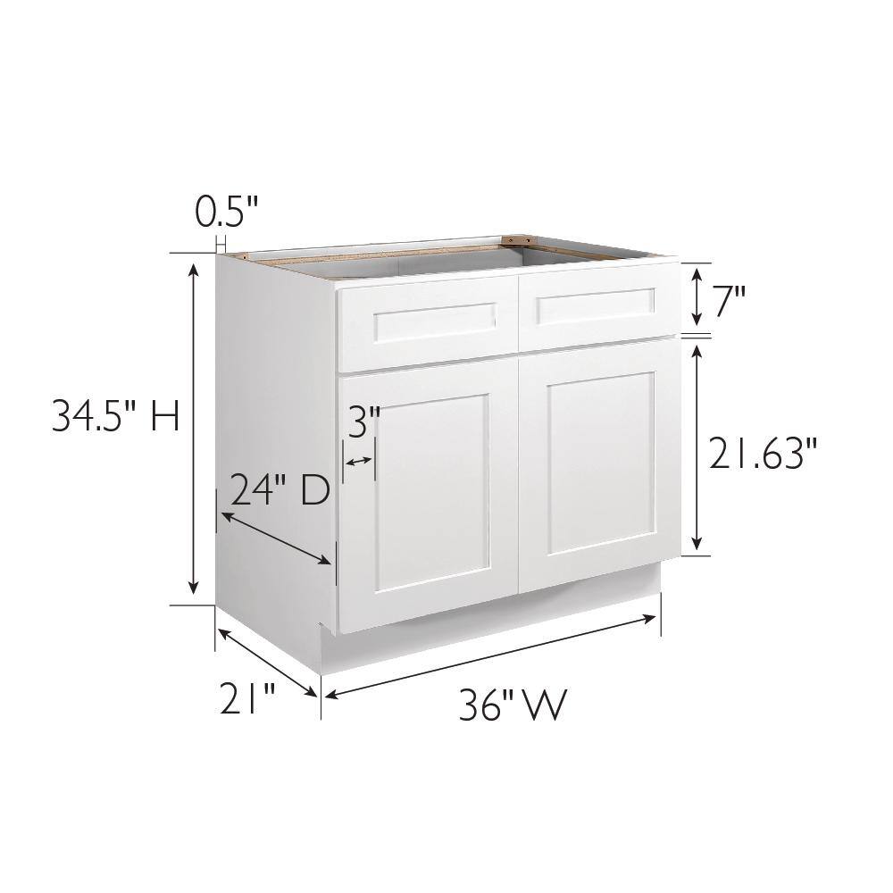 Brookings White Shaker Style Base Kitchen Cabinet with Drawers