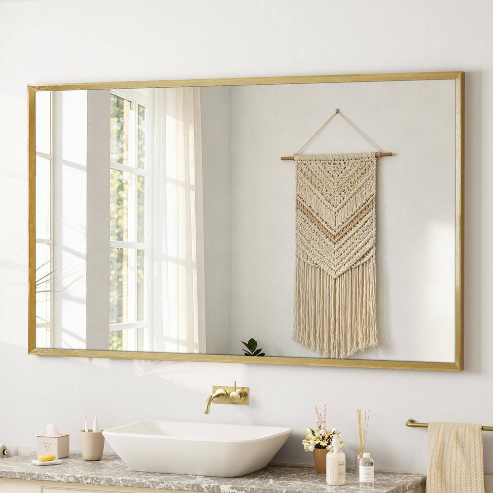 36 in. H x 60 in. W Framed Rectangular Aluminum Brushed Nickel Wall-Mounted Beveled Frame Bathroom Vanity Mirror，Gold price history on PriceWatchPro