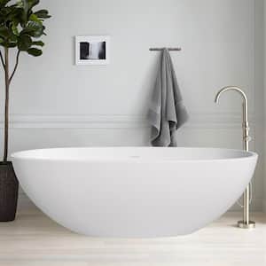 Lively 65.1 in. x 29.7 in. Soaking Soild Surface White Bathtub with Center Drain in Stainless Steel