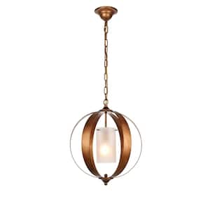 Timeless Home Marc 1-Light Pendant in Vintage Gold with 4.3 in. W x 7.3 in. H Frosted Shade