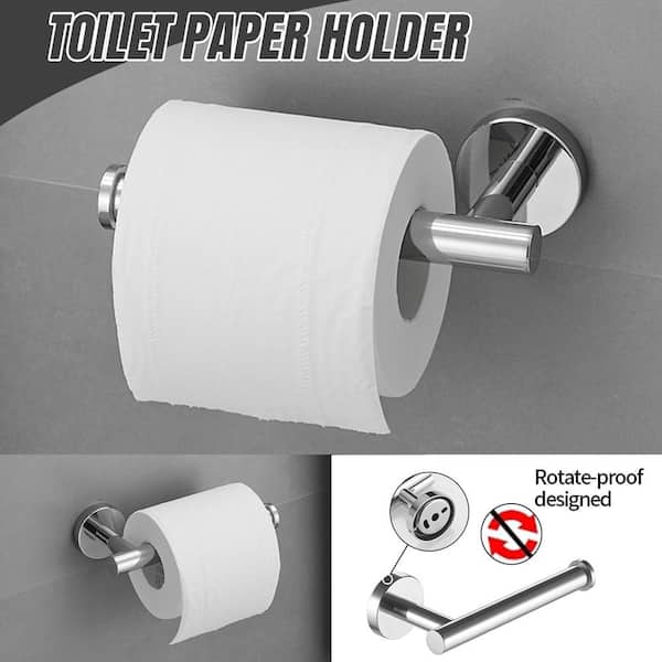 5-Piece Bath Hardware with Towel Bar Towel Hook Toilet Paper Holder and Towel Ring Set in Polished Chrome
