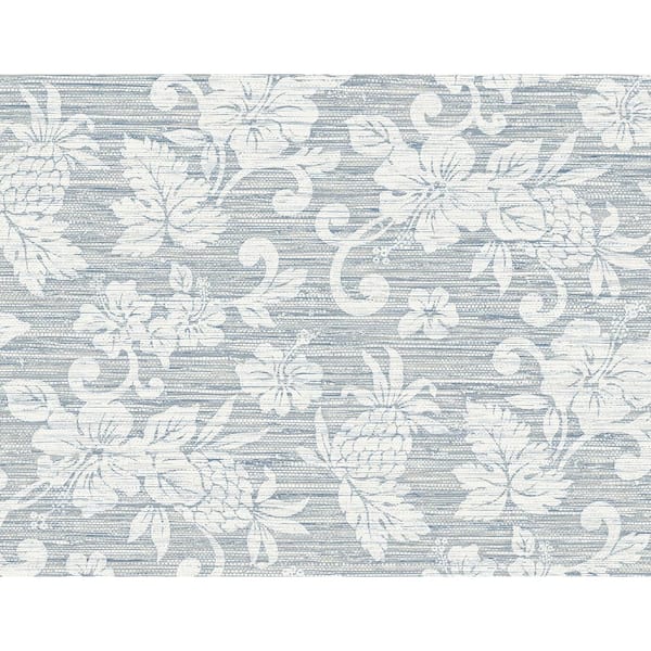 Seabrook Designs Fantasy Blue Juno Island Floral Embossed Vinyl Unpasted Wallpaper Roll 60.75 sq. ft.