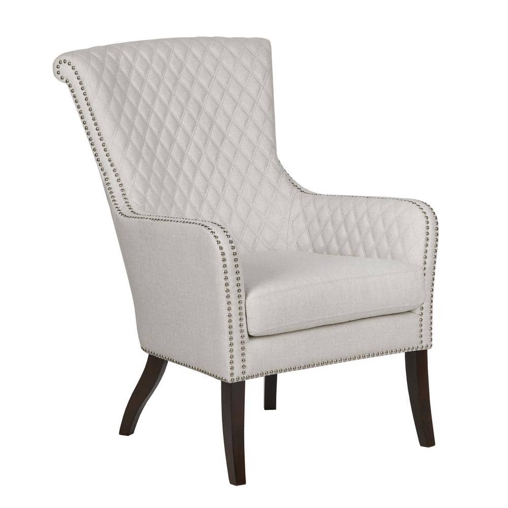Moroccan Quilted Natural Wood Accent Chair with Silver Studs