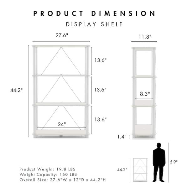 Quincy 44.2 in. Tall White Engineered Wood Wide 4-Shelf Modular Bookcase With Support Rods