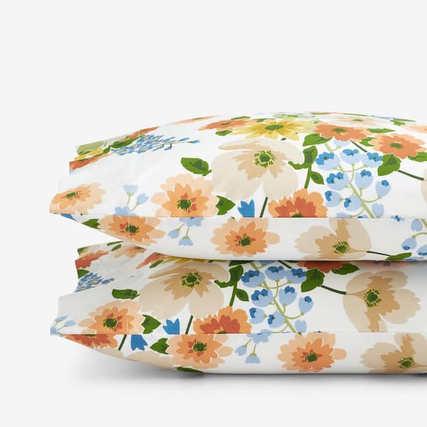 The Company Store Company Cotton Autumn Bouquet White Multi Cotton Percale King Pillowcase (Set of 2)