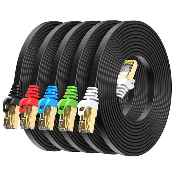 Flexible 10 ft. RG6 Shielded Gold Plated Cat 8 Cable Wire-Black 5-Pack