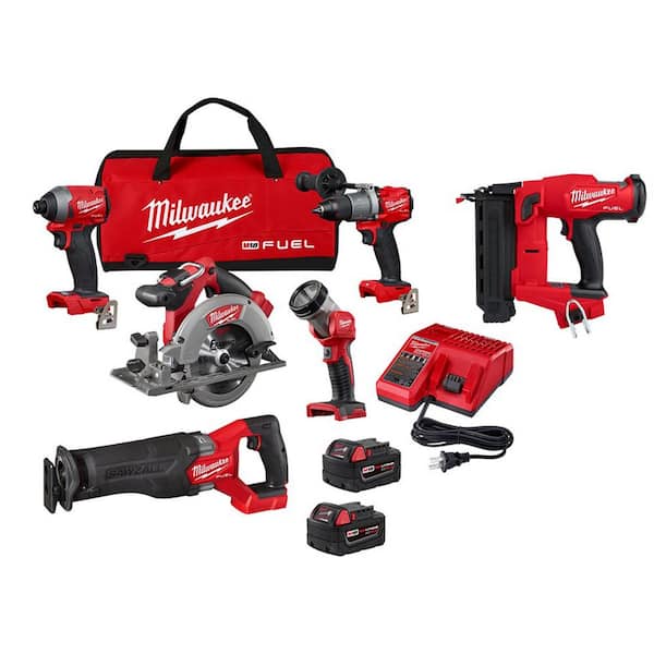 Milwaukee M18 Fuel 18V Lithium-Ion Brushless Cordless Combo Kit (5-Tool) with M18 Fuel 18-Gauge Brad Nailer