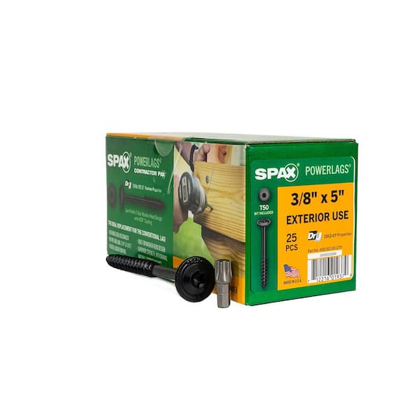 3/8 in. x 5 in. Exterior Washer Head Structural Wood Lag Screws Powerlags Torx T-Star (25 Each) Bit Included