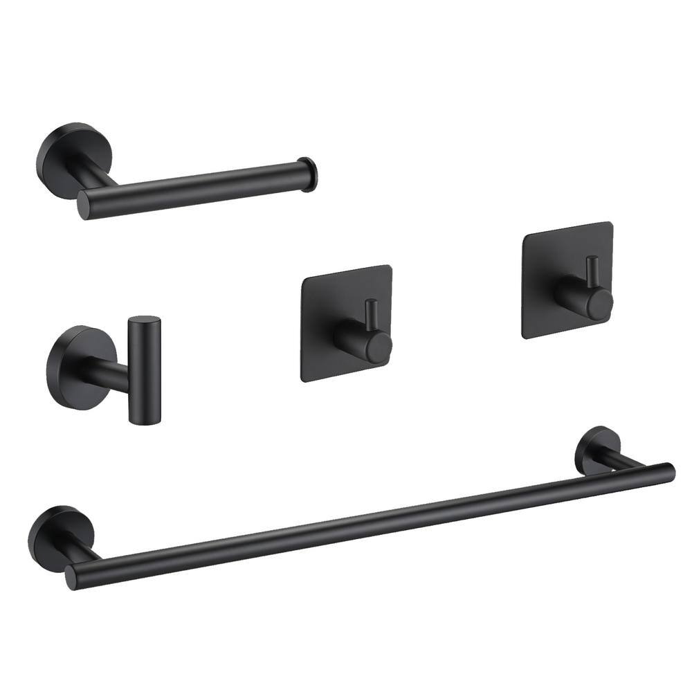 Bathroom Hardware 5-Piece Bath Hardware Set with Towel Bar, Robe Hook, Toilet Paper Holder in Matte Black price history on PriceWatchPro