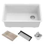 Bellucci White Granite Composite 30 in. Single Bowl Undermount Workstation Kitchen Sink with Accessories