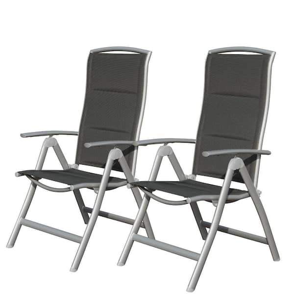 2-Piece Aluminium Outdoor Recliner with Soft Cotton-Padded Seat, Adjustable Folding High Back Patio Chairs, Dark Gray