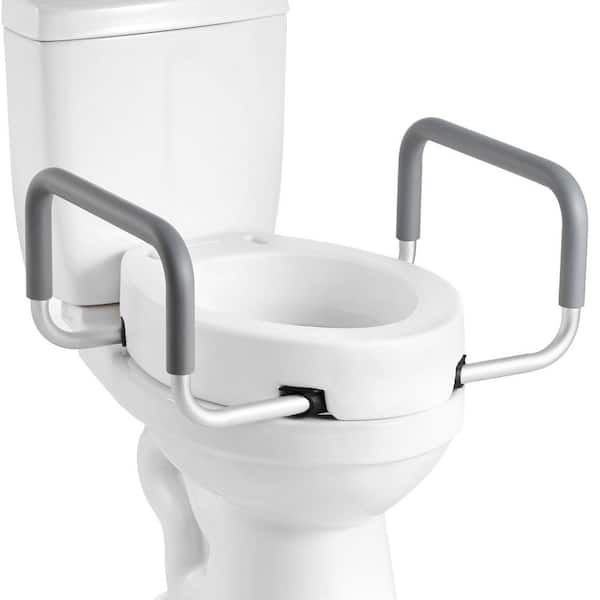 19.7 in. x 22.05 in. Elongated Toilet Seat in White, 300 lbs. Capacity, Widened Riser with Padded Handles for Seniors