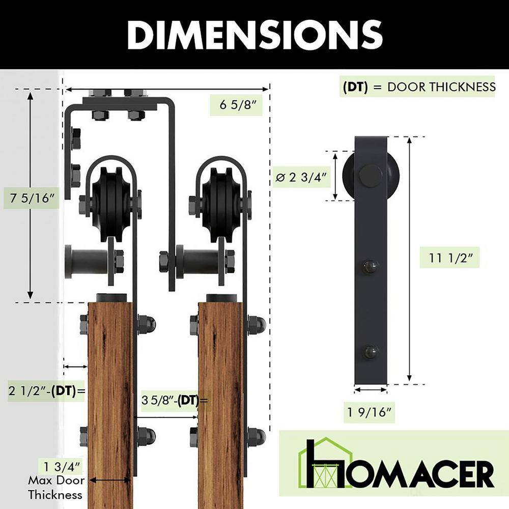 6ft Rustic Black Double Bypass Barn Door Hardware Kit