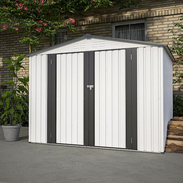 Unbranded 10 ft. x 8 ft Metal Outdoor Storage Shed, covered area 80 sq. ft. all Weather Tool Shed with 2 Lockable Doors, White