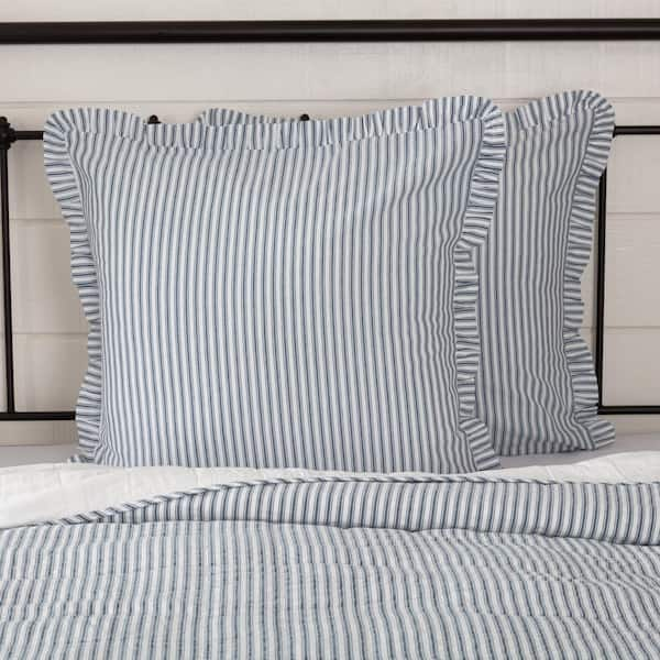 VHC BRANDS Sawyer Mill Blue Farmhouse Ticking Stripe Cotton Euro Sham 51269 The Home Depot