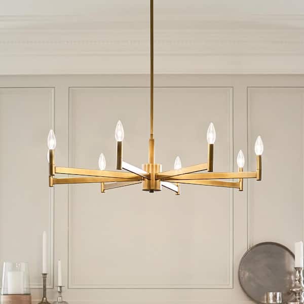 Erzo 35.5 in. 8-Light Natural Brass Contemporary Candle Circle Chandelier for Dining Room