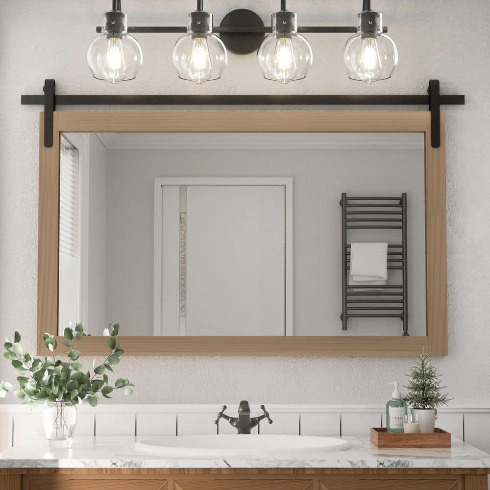 40 in. W x 26 in. H Large Rectangle Mirror Wood Framed Wall Mirror Bathroom Mirror Vanity Mirror Accent Mirror in Brown price history on PriceWatchPro