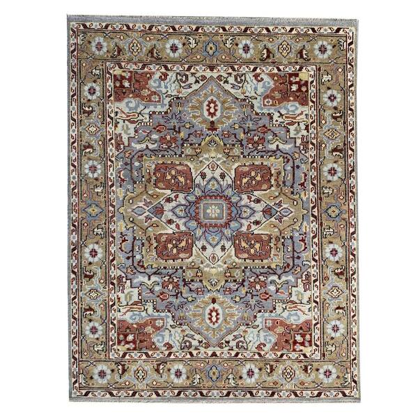 EORC Gray/Gold 8 ft. x 10 ft. Hand Knotted Wool Traditional Heriz ...