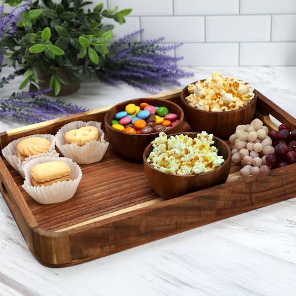 Elama Acacia Wood 17.75 in x 12 In x 2 in Rectangle Serving Tray