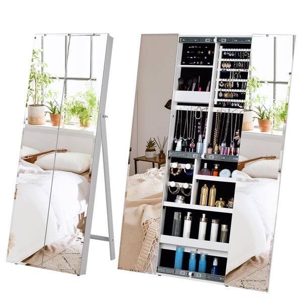 Unbranded White MDF Full Mirror Standing 2-Doors Fashion Lxury Jewelry Storage Cabinet