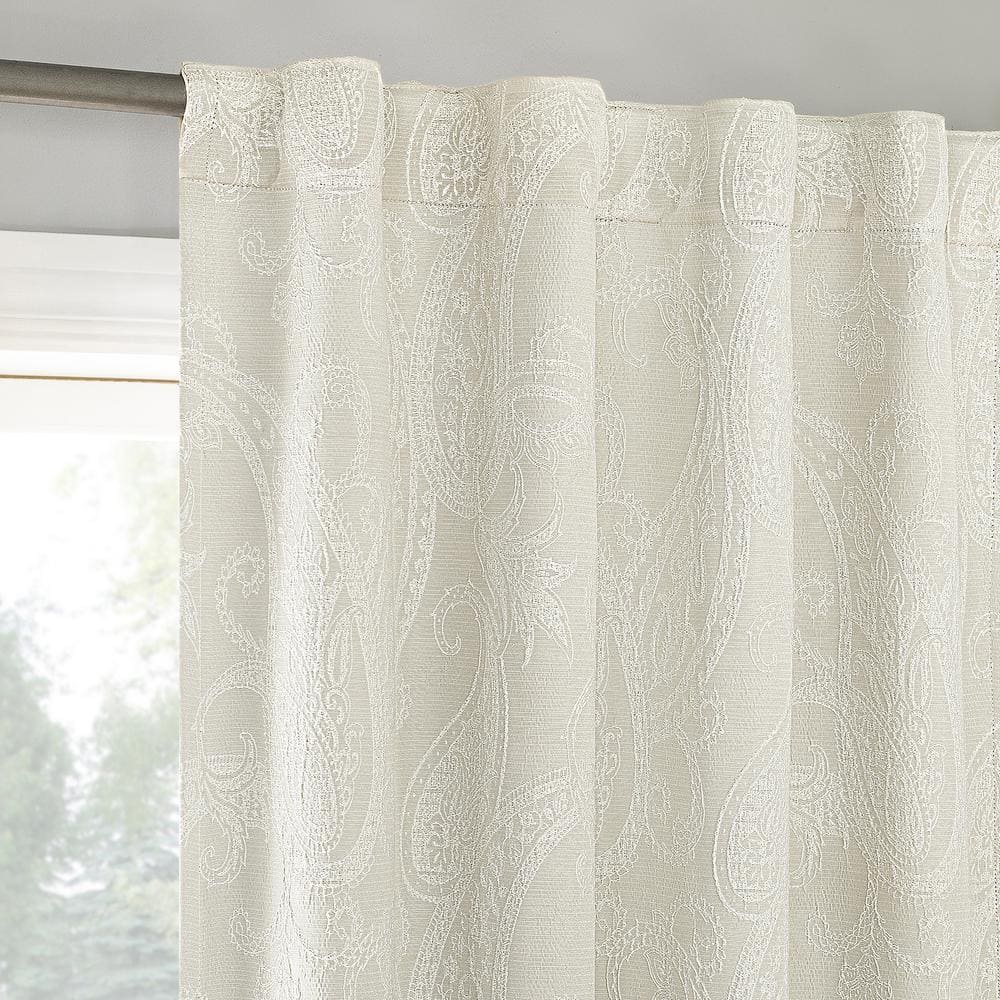 Pearl White Paisley Embroidery Blackout Curtain Panel 40"x84"