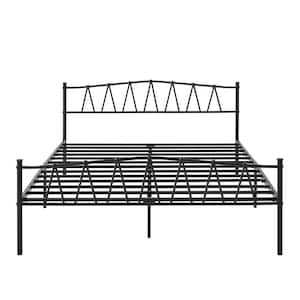 Bed Frame With Storage, Black Metal Frame, 54"W, Full Size Platform Bed with Decorative Headboard & Footboard