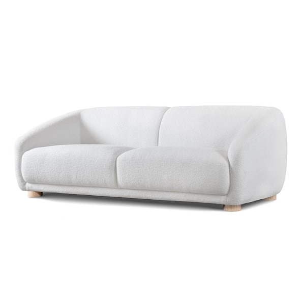 Furniture of America Waxley 87.5 in. Slope Arm Teddy Boucle Polyester Fabric Rectangle Modern Sofa in White