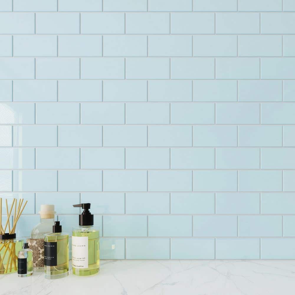 Sky Blue Glass Subway Wall Tile 3" x 6"