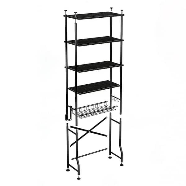 11 in. x 65.6 in. x 24 in. Black Rectangular Metal 4-Tier Space Saver Over-The-Toilet Storage Shelf Basket Shelves