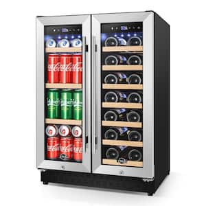 24 in. 20-Bottle Wine and 60-Can Beverage Cooler Built-In/Freestanding Dual Zone with Childproof Lock and 2-Keys