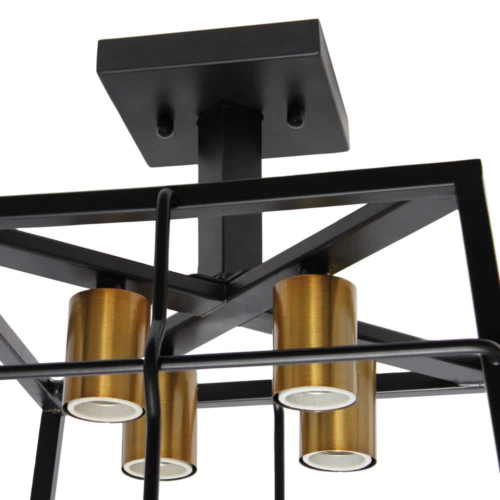 Industrial Black Metal Square Semi Flush Mount Ceiling Fixture with LED Lights