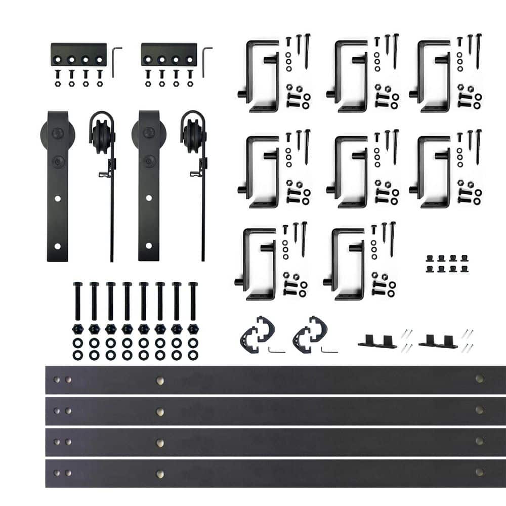 11 ft./132 in. Black Rustic Double Track Bypass U-Shape Sliding Barn Door Hardware Kit - Classic Design Roller price history on PriceWatchPro