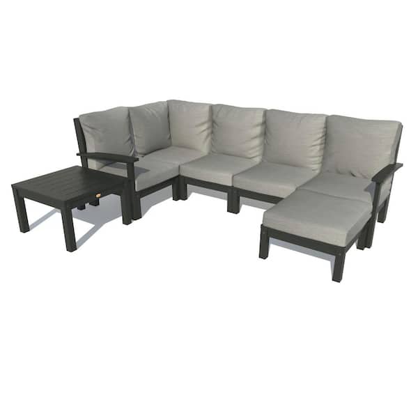 Highwood Bespoke Deep Seating 7-Piece Plastic Outdoor Sectional Set with Ottoman and Side Table and with Cushions