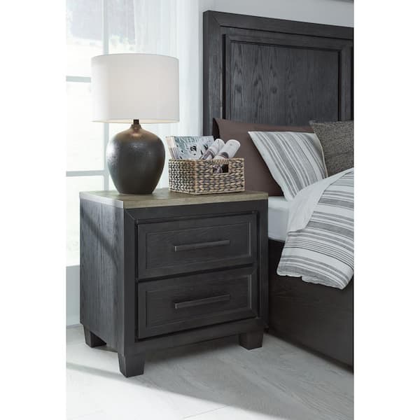 Signature DESIGN BY ASHLEY Foyland Black/Brown 2 Drawer 27.13 in. W Nightstands
