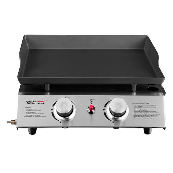 Royal Gourmet 18in. Table Top 2-Burner Propane Gas Grill in Stainless-Steel with Griddle Top