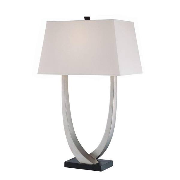 Illumine 30 in. White Table Lamp with White Fabric Shade