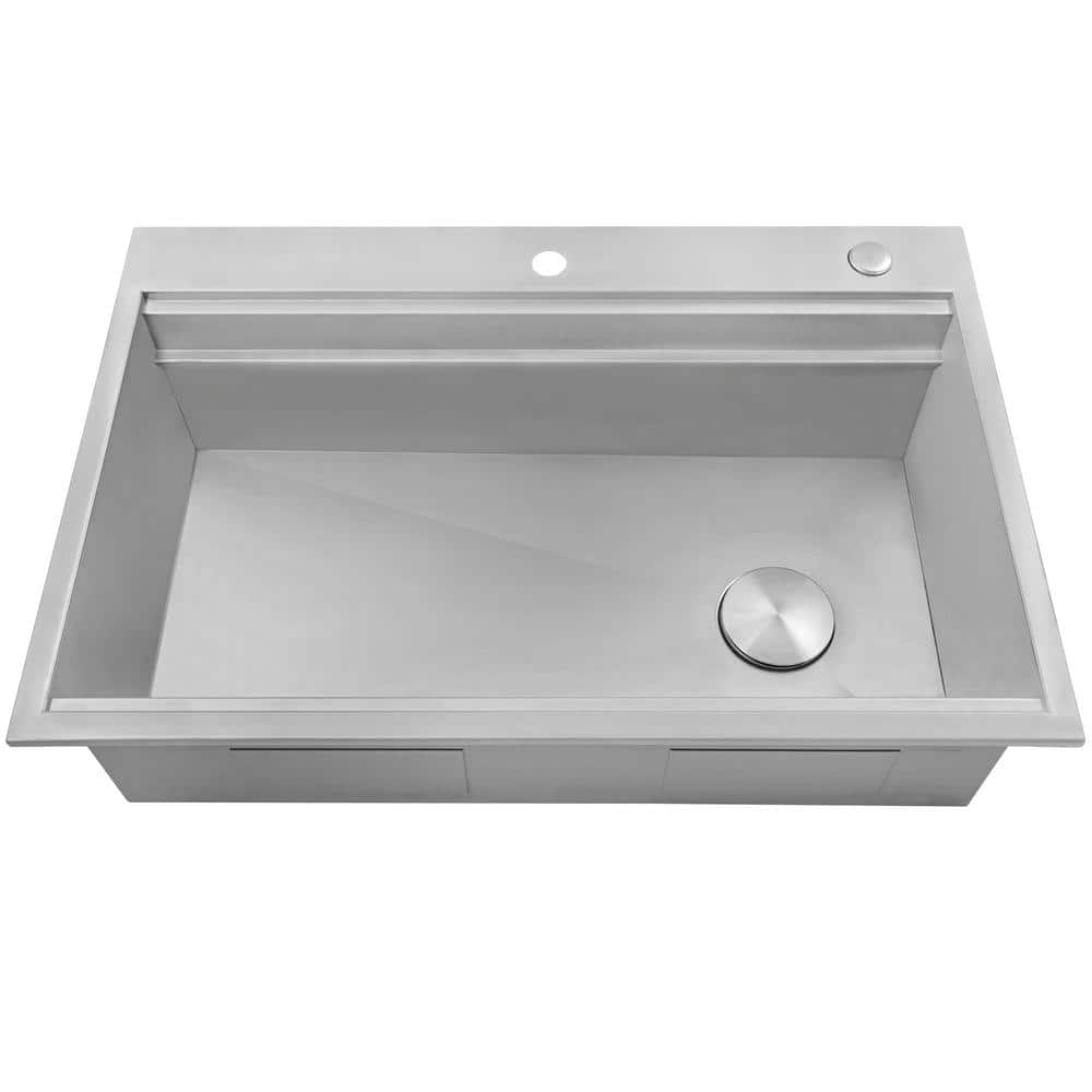 40-Inch Stainless Steel Workstation Sink with Three Bowls and Wood Platform