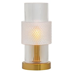 Marilee 10.625 in. Brushed Gold-Colored Pillar Table Lamp with Cylindrical Textured Clear Glass Shade