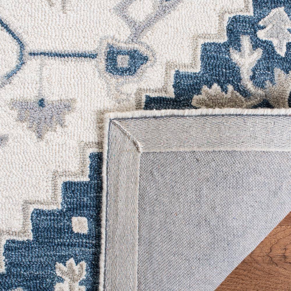 Ivory Navy Hand-Tufted Wool 5' Square Area Rug