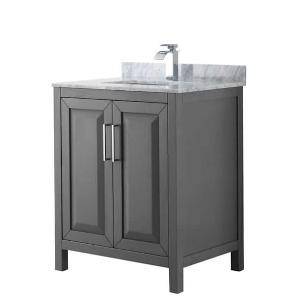 Wyndham Collection Daria 30 in. Single Bathroom Vanity in Dark Gray with Marble Vanity Top in Carrara White with White Basin